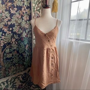 New Tilly’s Tan Linen Button Front Wrap Camisole Dress, Boho, Summer Dress